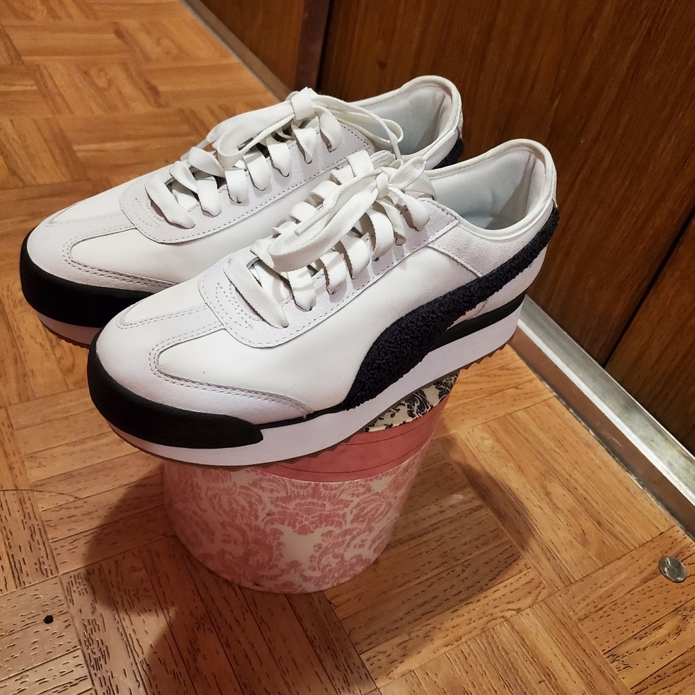 Puma White and Black Platform Sneakers